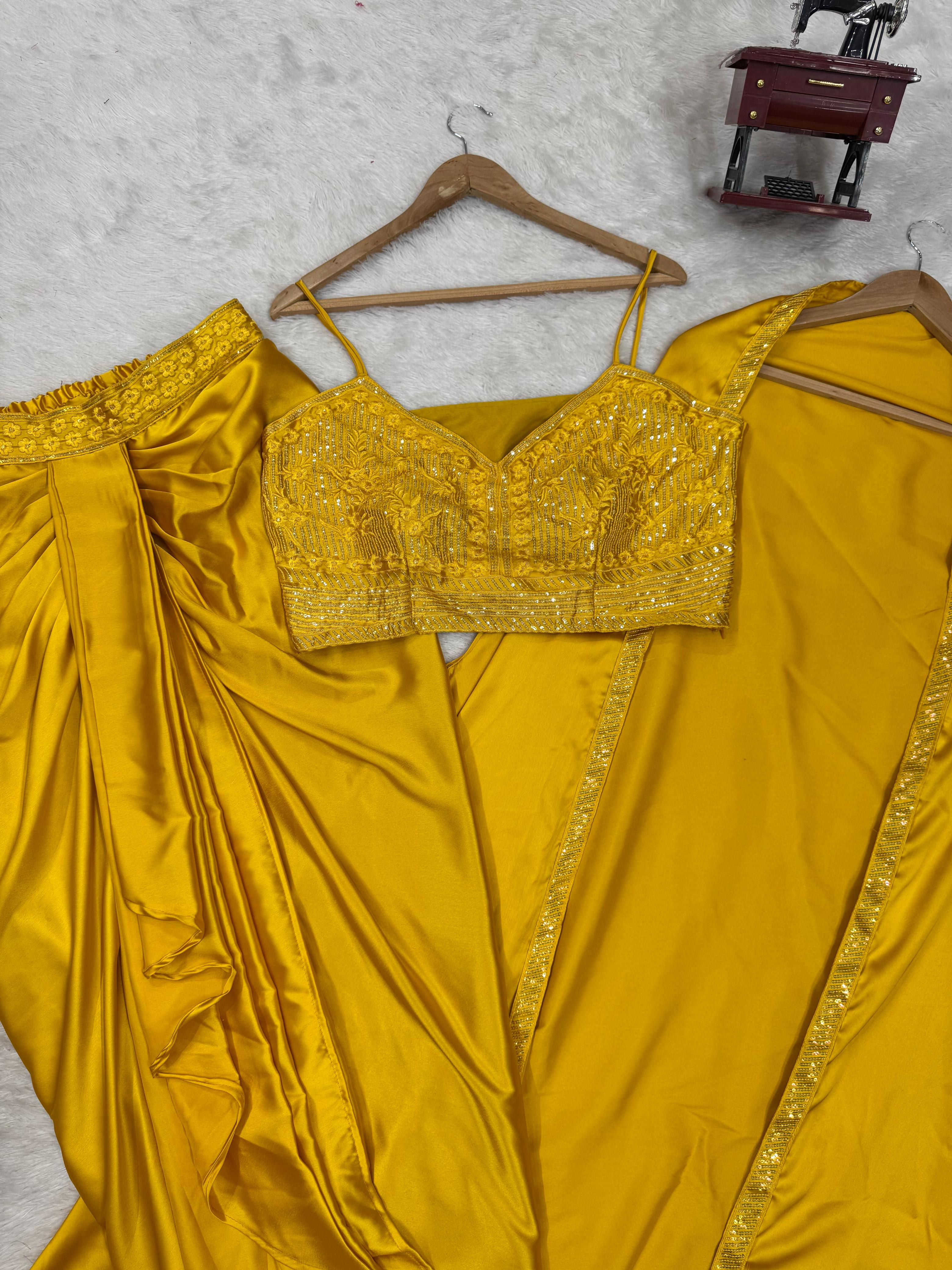 Ready to wear dhoti style with srug and Unstich choli