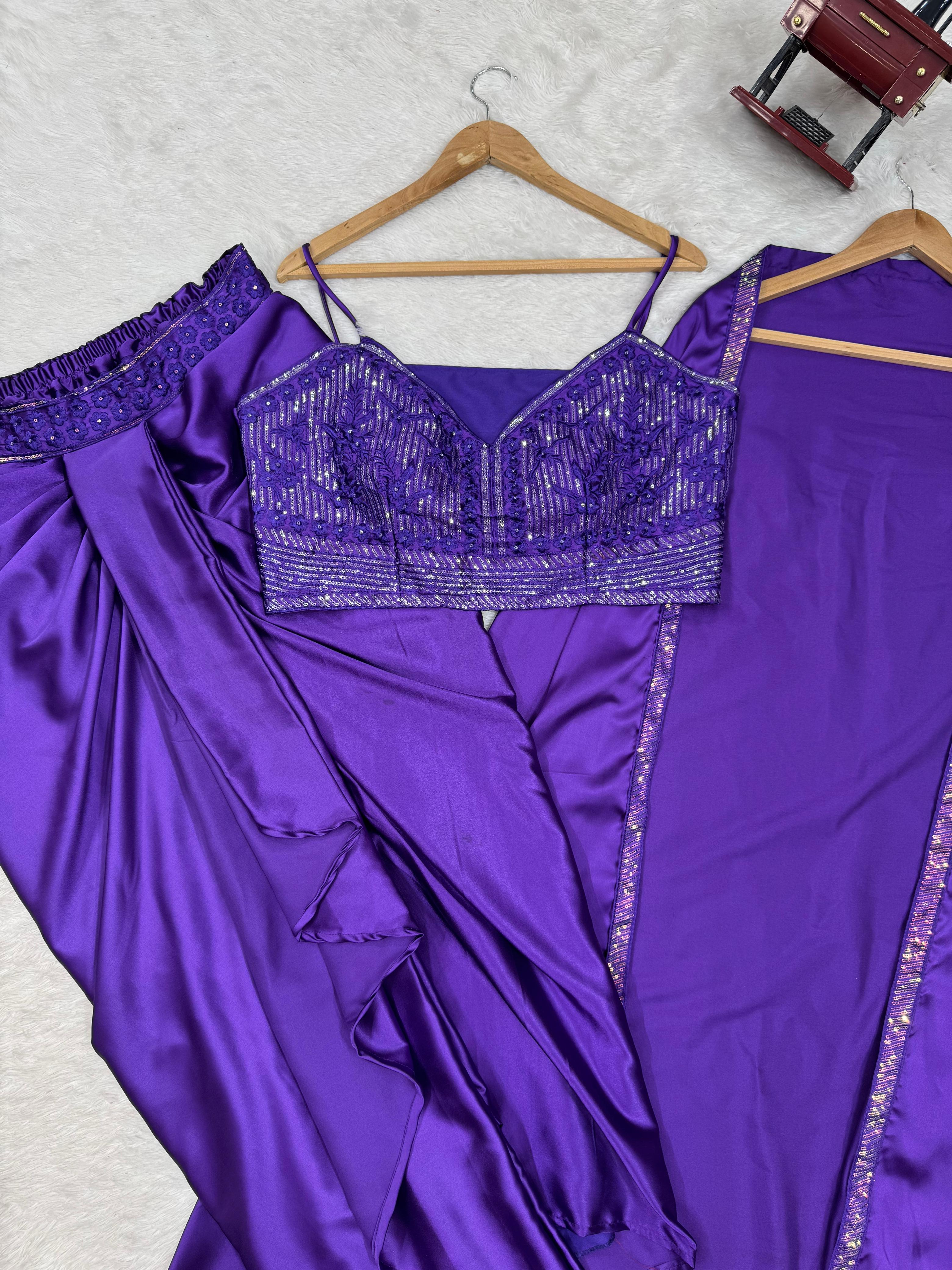 Ready to wear dhoti style with srug and Unstich choli