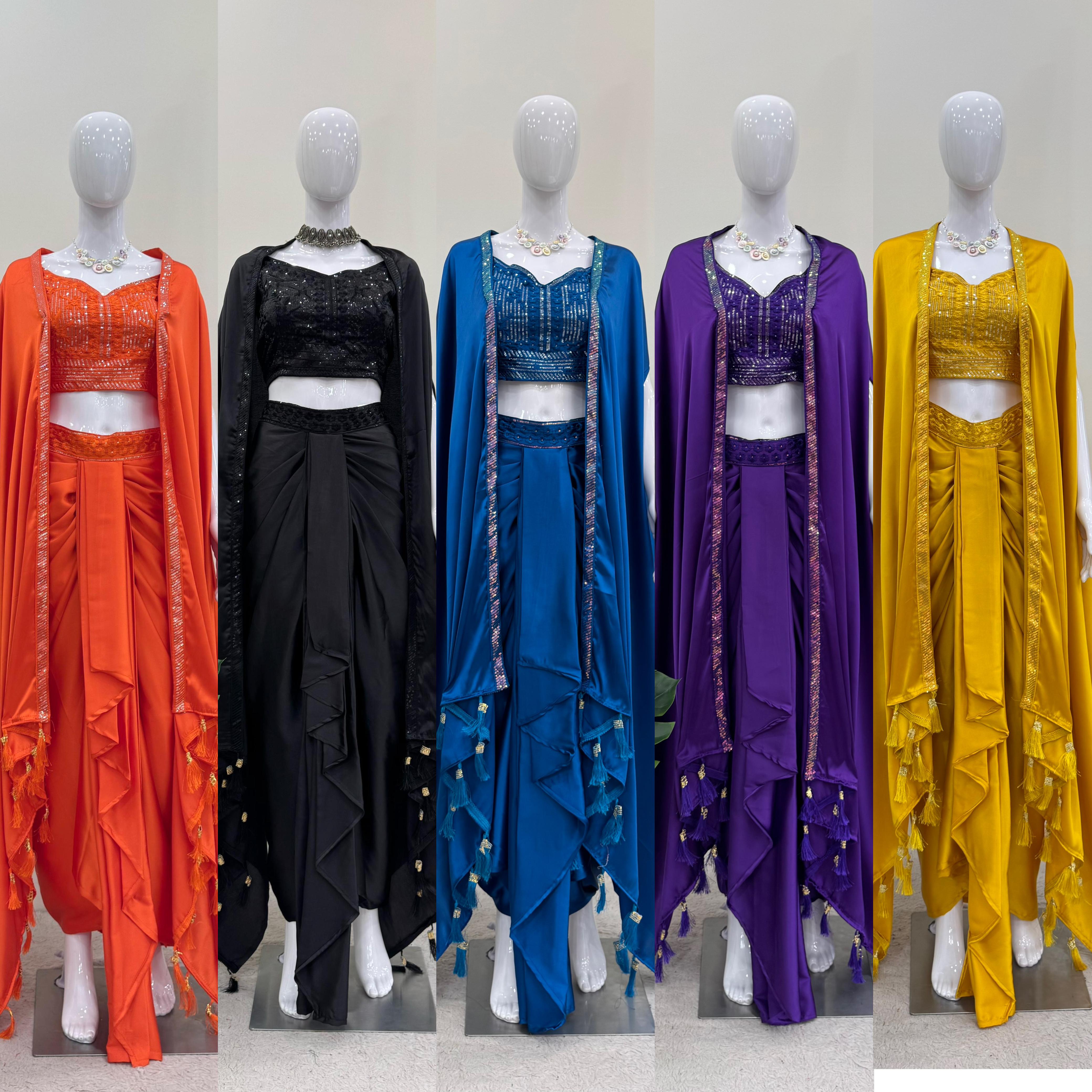 Ready to wear dhoti style with srug and Unstich choli