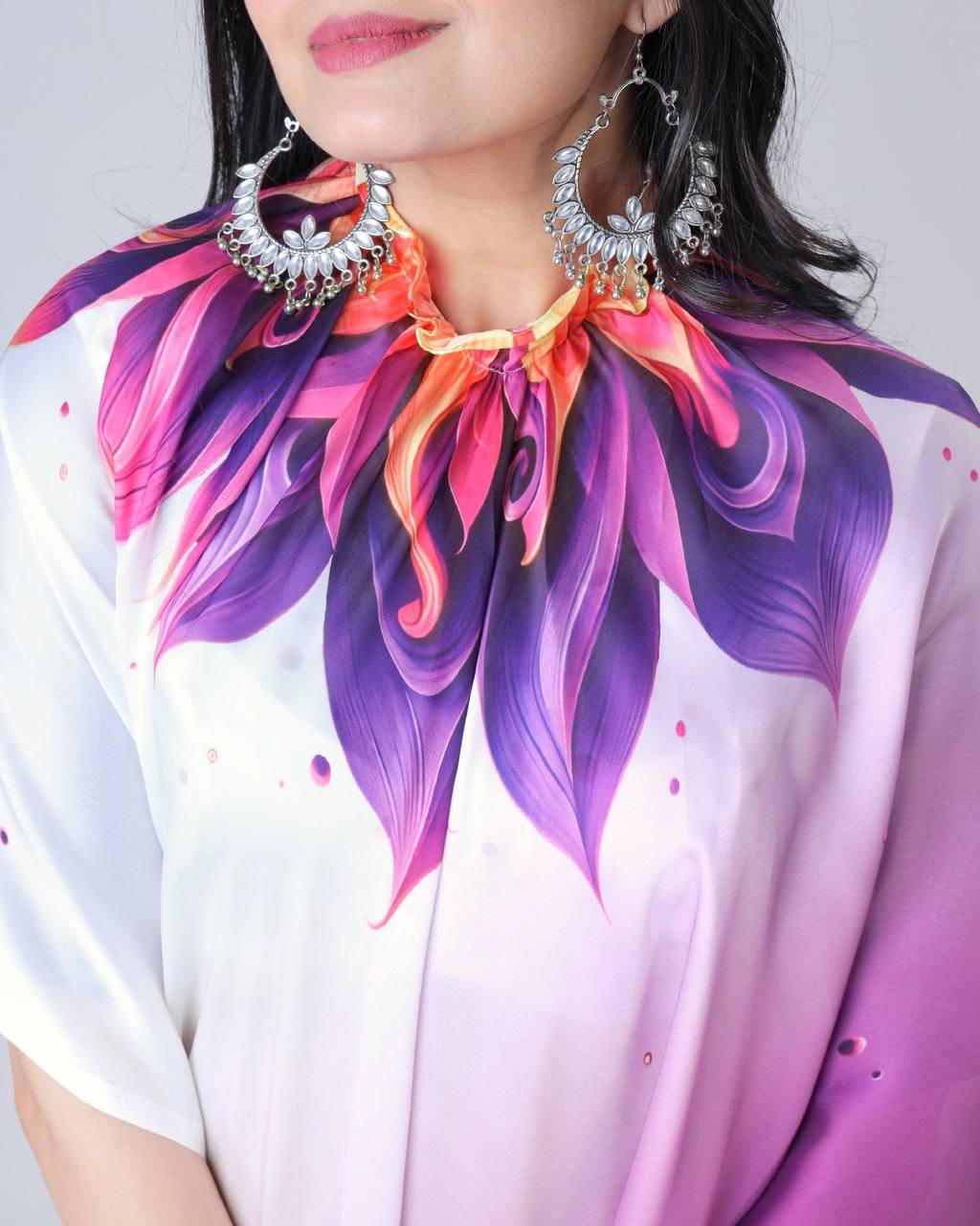 White & Violet Ombre Saree with Bold Floral Accent