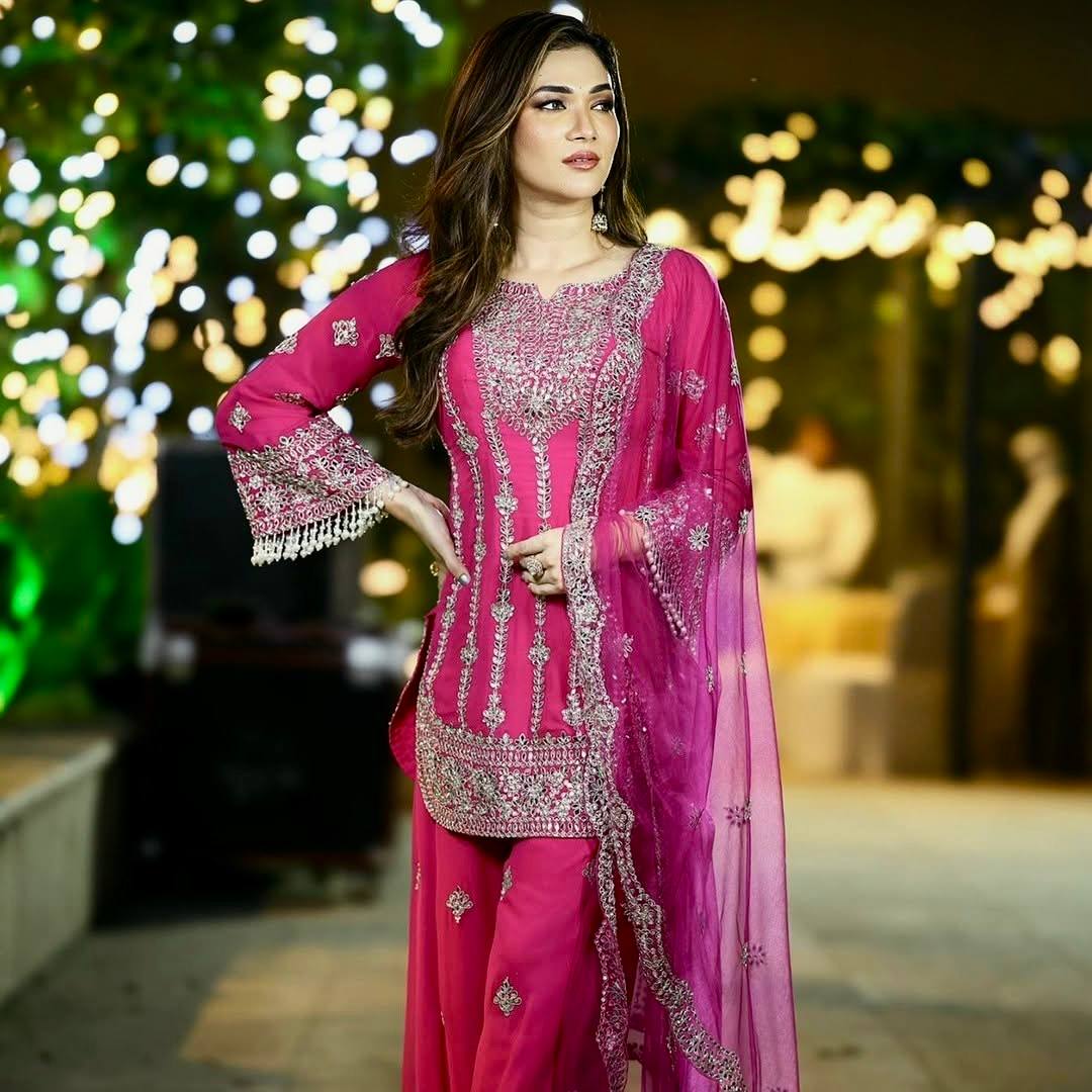 Fuchsia Glam Mirror & Zari Embroidered Sharara Set