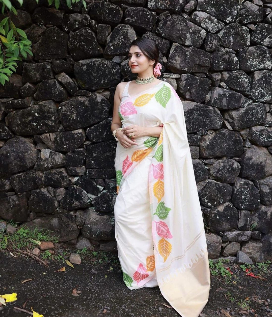Ivory Printed Saree