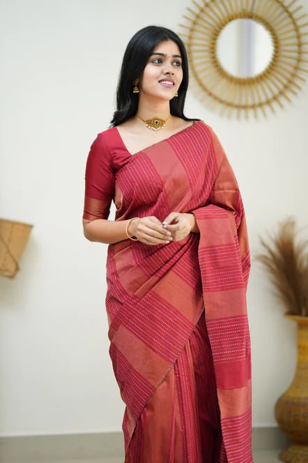 Brick Flame Silk Saree
