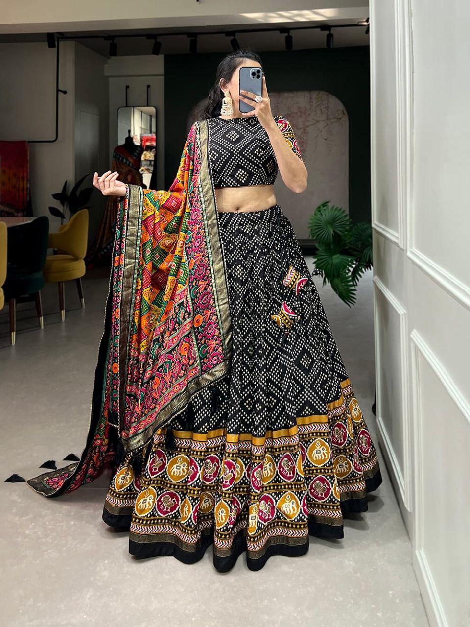 TusserSilk Lehenga Choli with Intricate Print and Dupatta