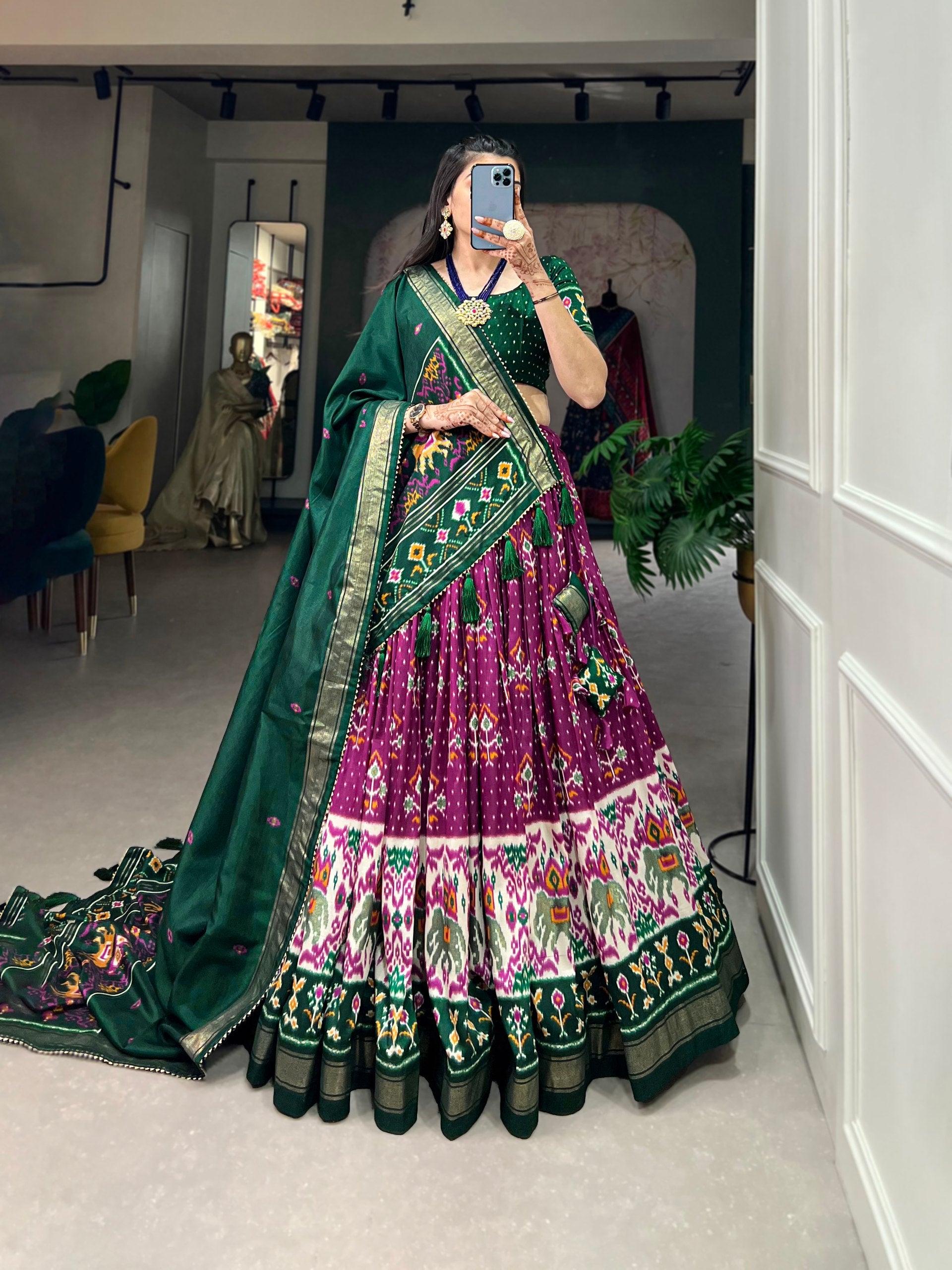 Purple & Bottle Green Patola Traditional Lehenga Choli Set
