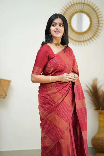 Brick Flame Silk Saree