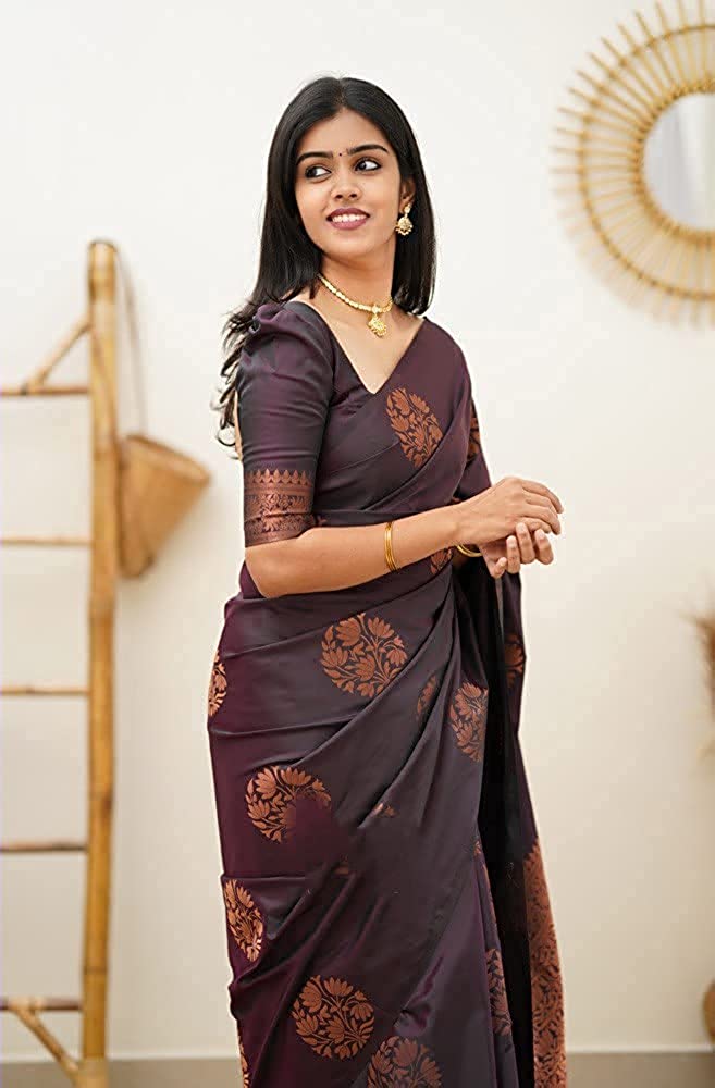 Plum Wine with Copper Zari Weave