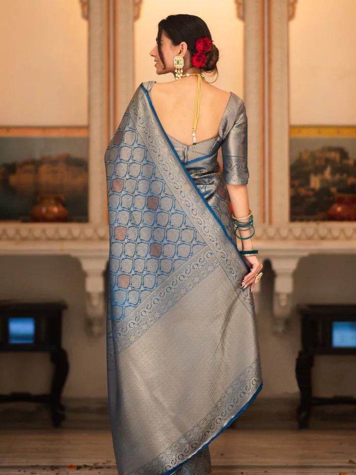 Steel Blue Woven Banarasi Saree