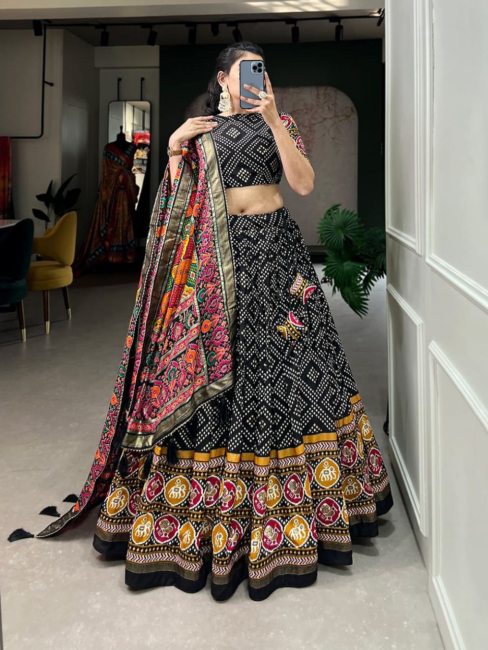 TusserSilk Lehenga Choli with Intricate Print and Dupatta