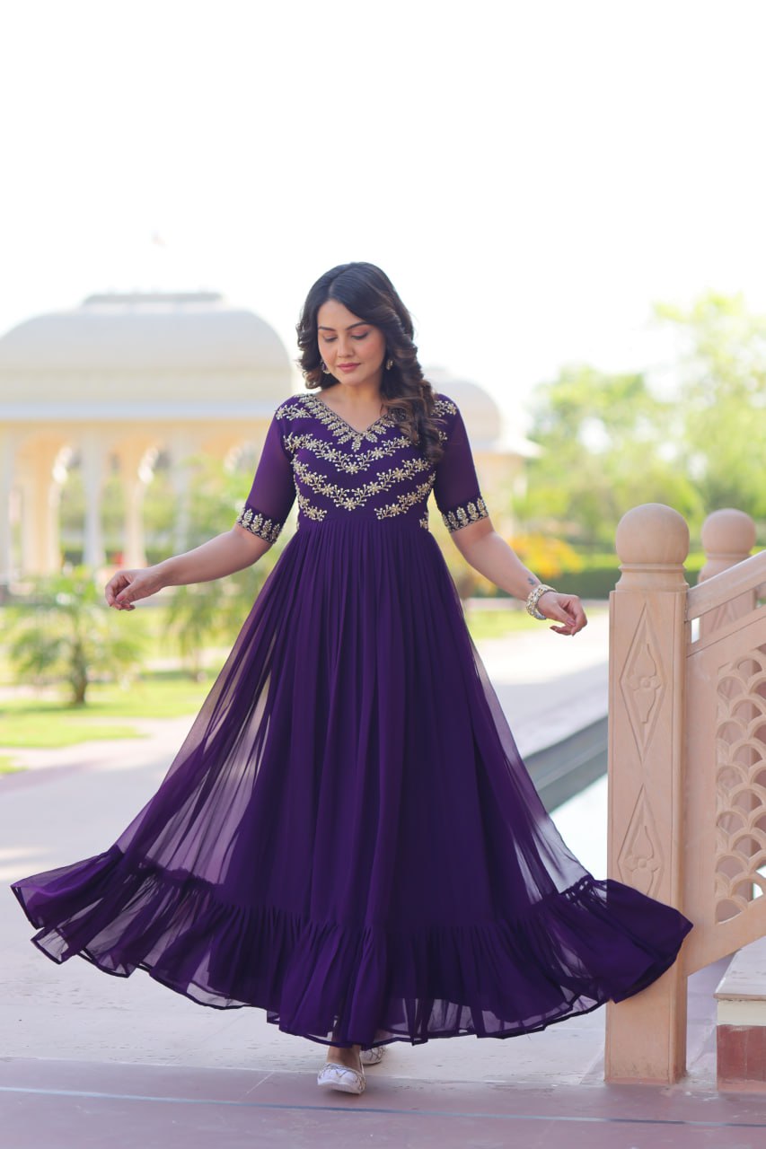 Royal Purple Embroidered Anarkali Gown