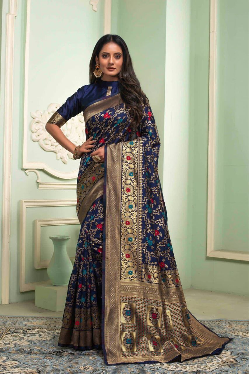 Banarasi Silk Saree – Midnight Royalty