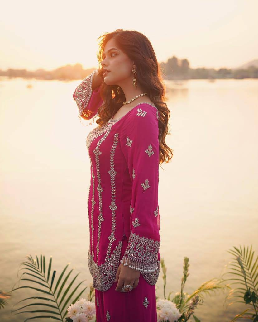 Fuchsia Glam Mirror & Zari Embroidered Sharara Set