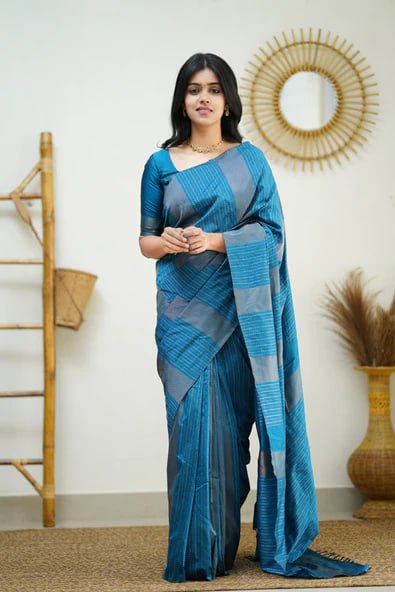 Sky Blue Minimalist Silk Saree