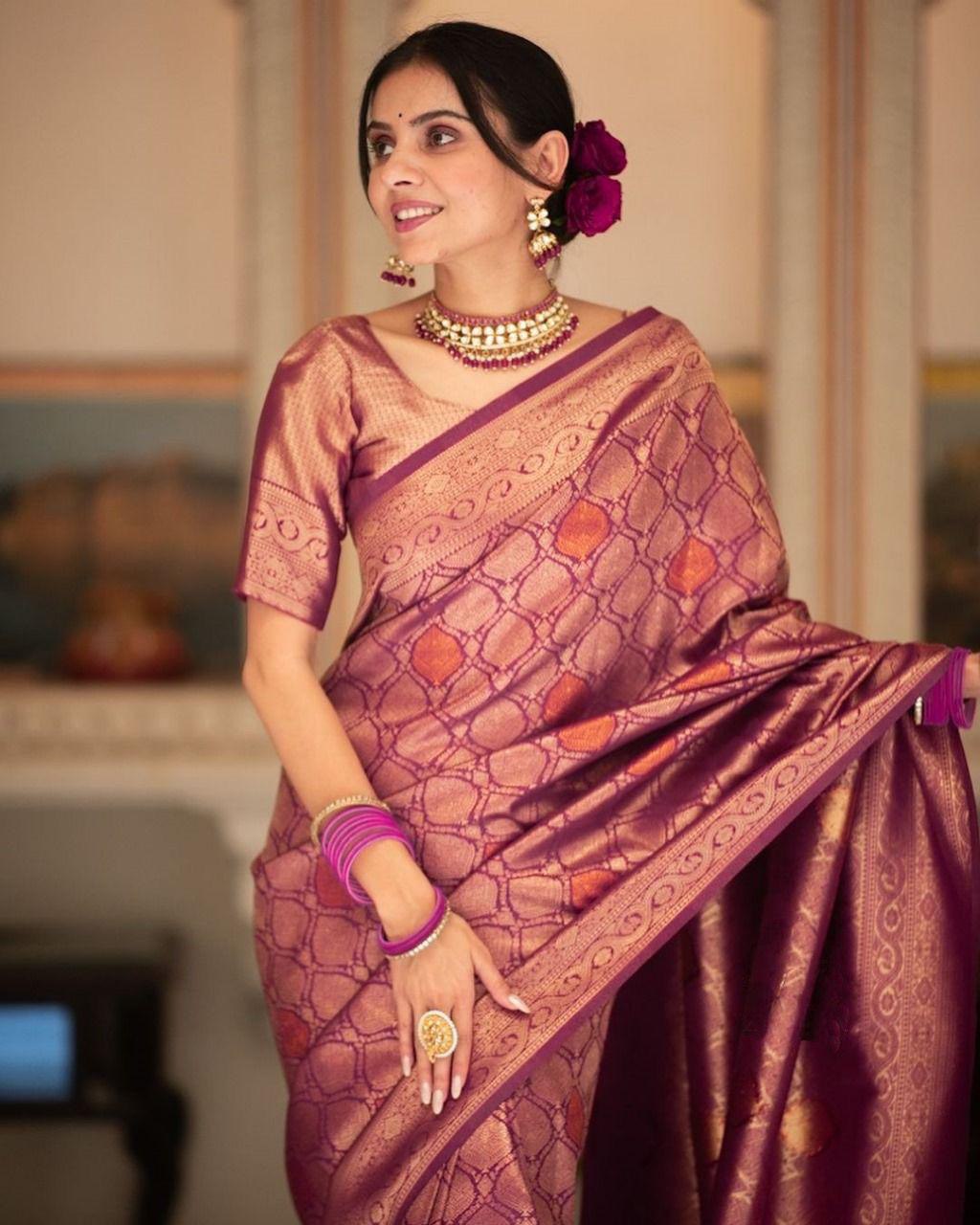 Maroon Purple Banarasi-Style Silk Saree
