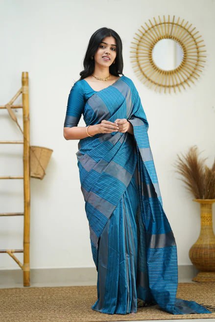 Sky Blue Minimalist Silk Saree