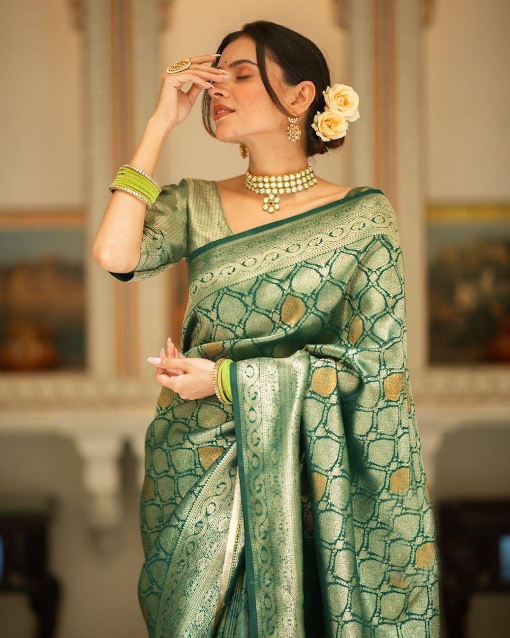 Emerald Green Banarasi-Style Silk Saree