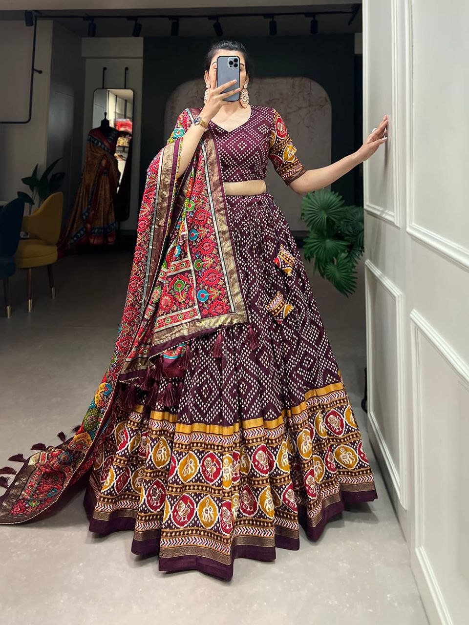 TusserSilk Lehenga Choli with Intricate Print and Dupatta
