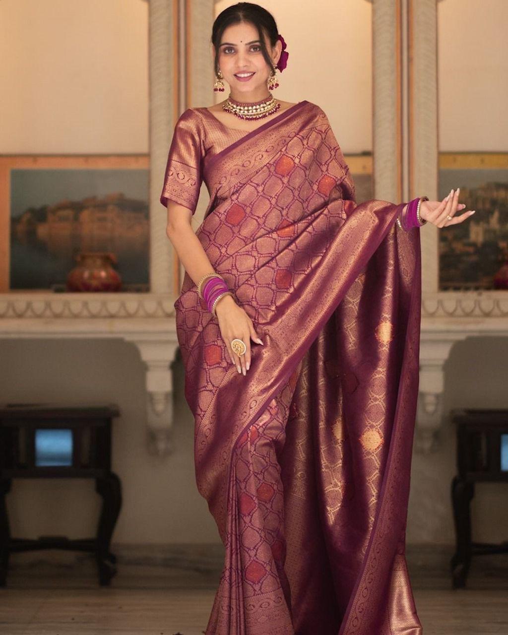 Maroon Purple Banarasi-Style Silk Saree