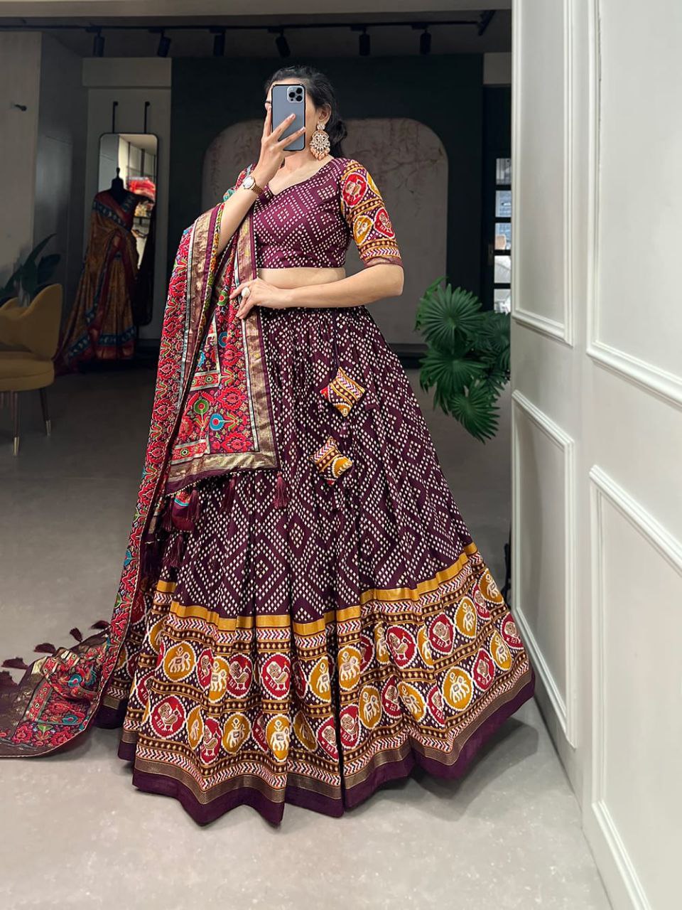 TusserSilk Lehenga Choli with Intricate Print and Dupatta