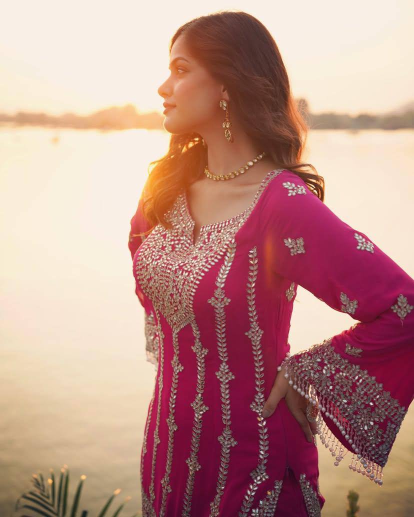 Fuchsia Glam Mirror & Zari Embroidered Sharara Set