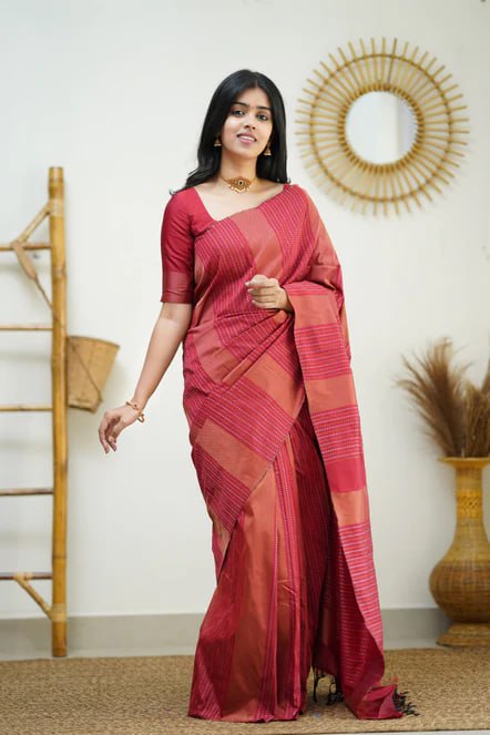 Brick Flame Silk Saree