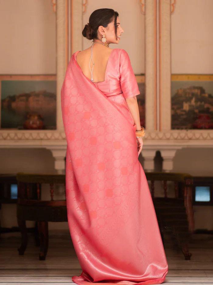 Soft Rose Pink Woven Silk Saree