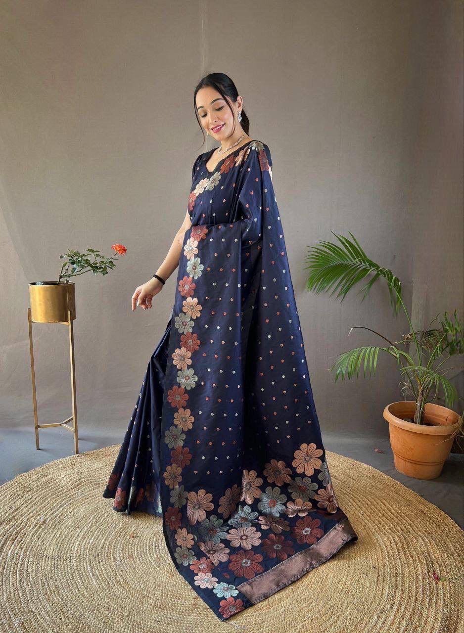 Navy Blue Zari Silk Saree