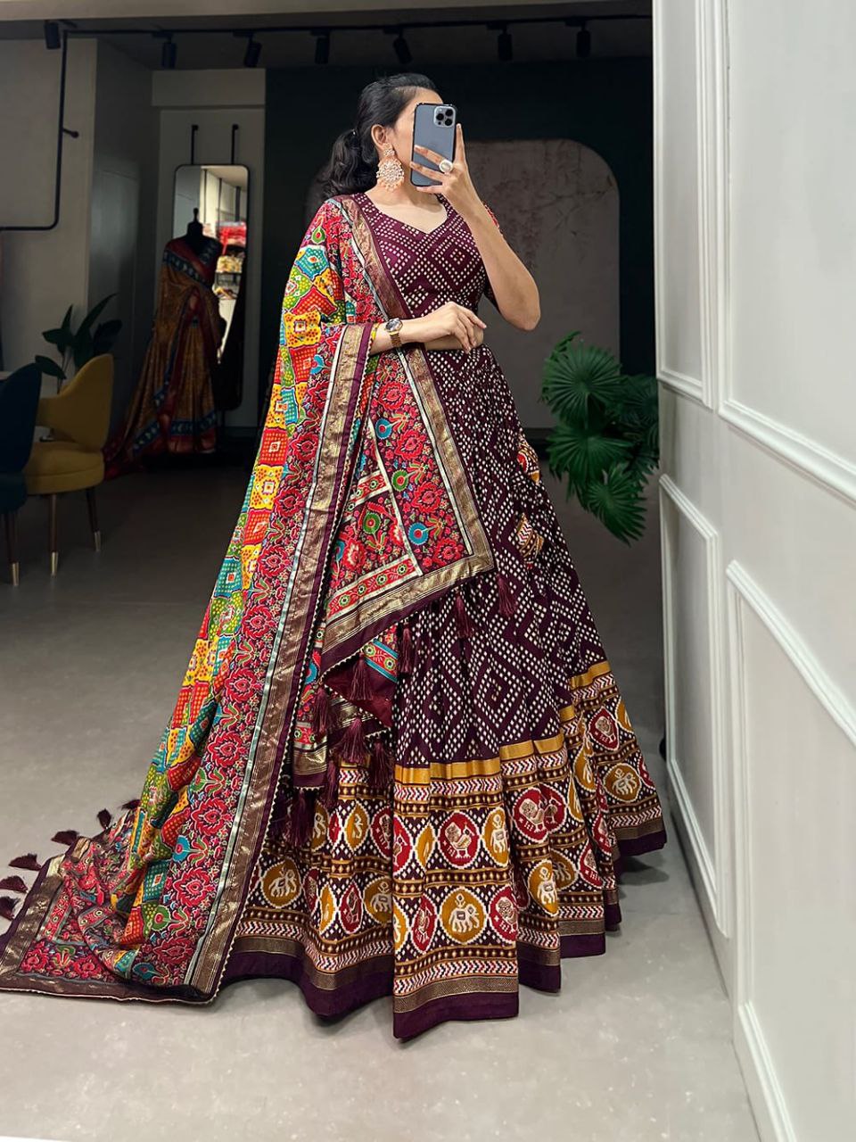 TusserSilk Lehenga Choli with Intricate Print and Dupatta