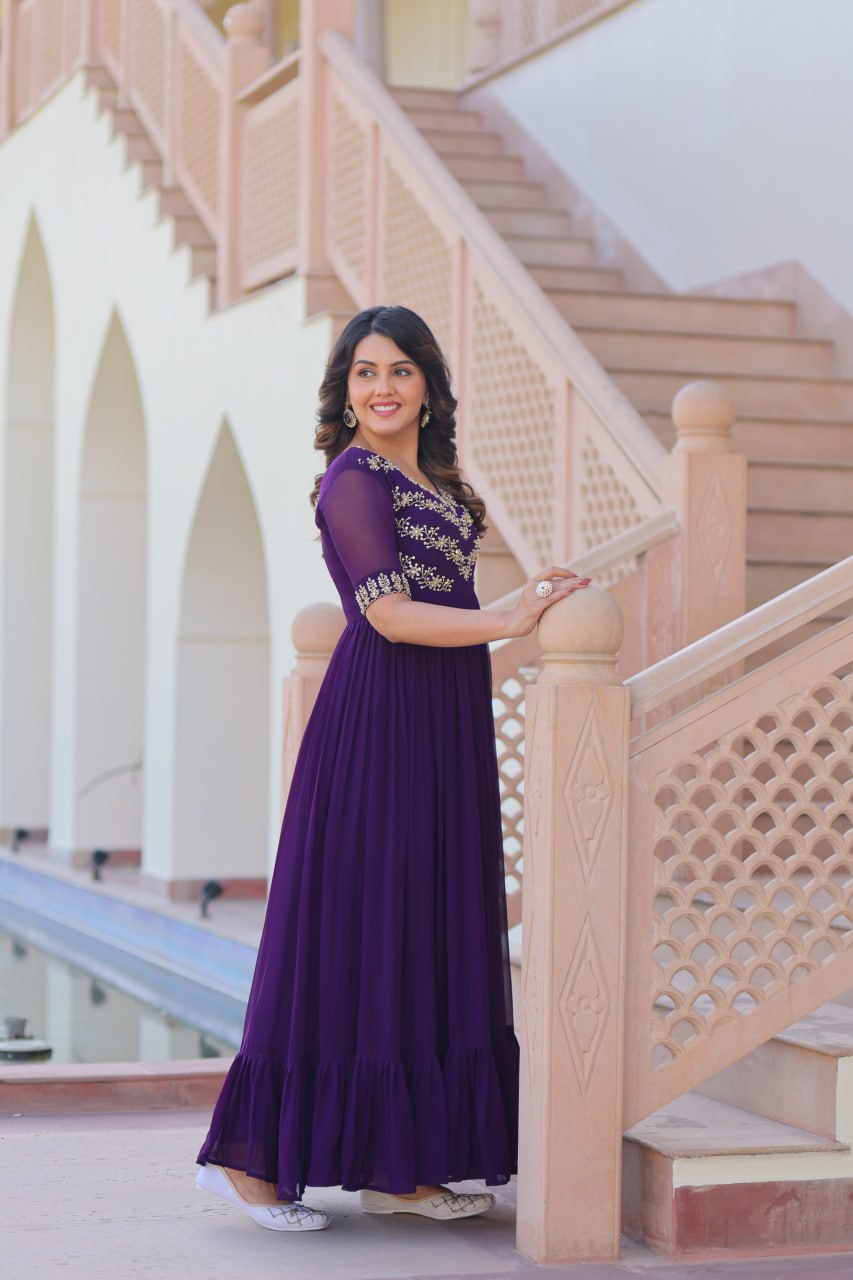 Royal Purple Embroidered Anarkali Gown