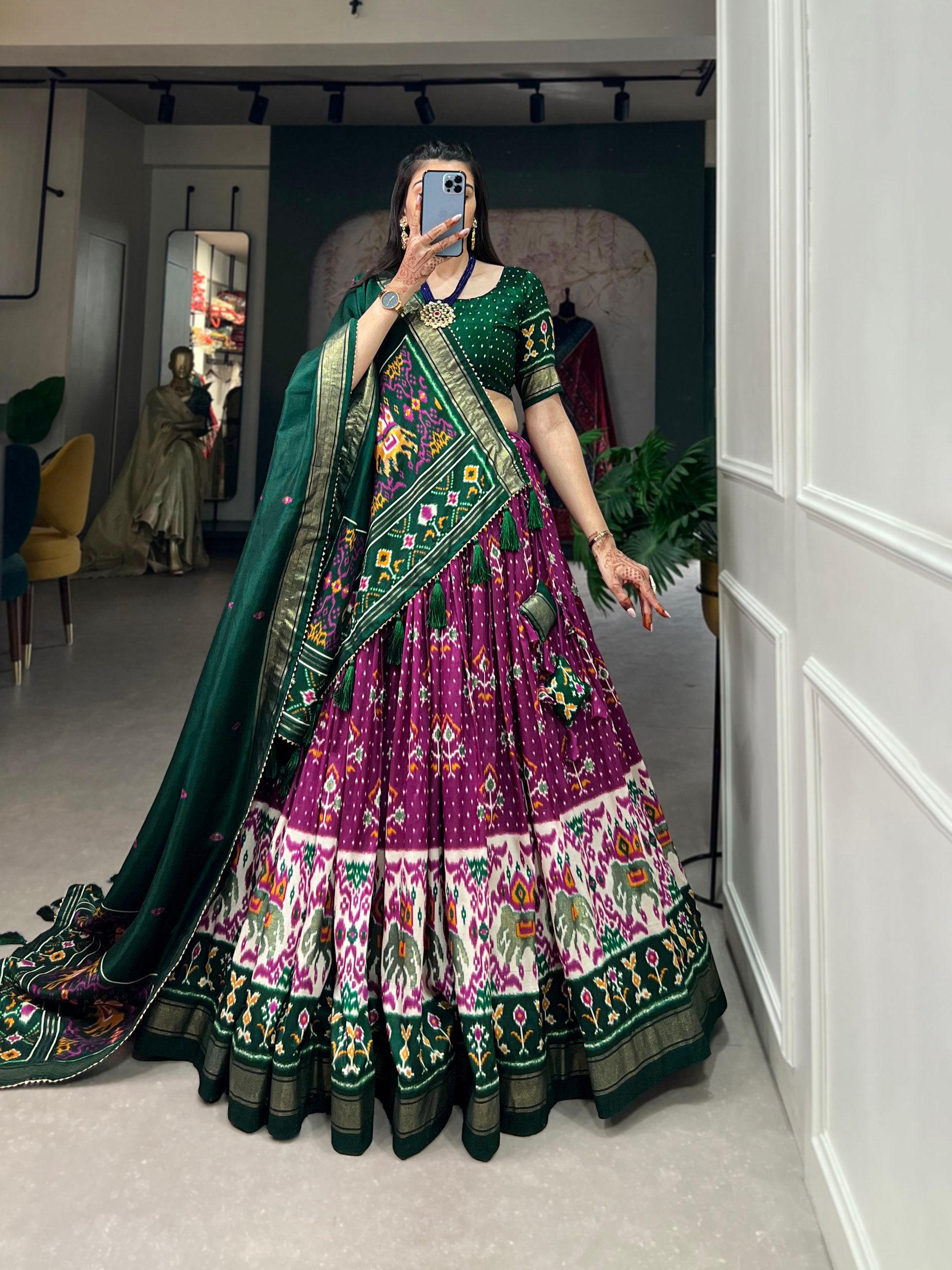 Purple & Bottle Green Patola Traditional Lehenga Choli Set