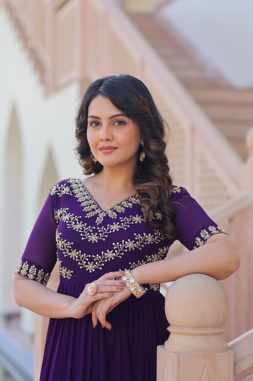 Royal Purple Embroidered Anarkali Gown