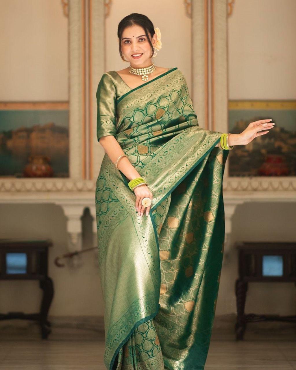 Emerald Green Banarasi-Style Silk Saree
