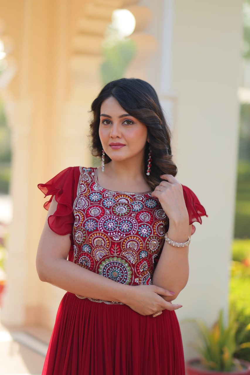 Stylish Embroidered Flared Gown Dress for Women