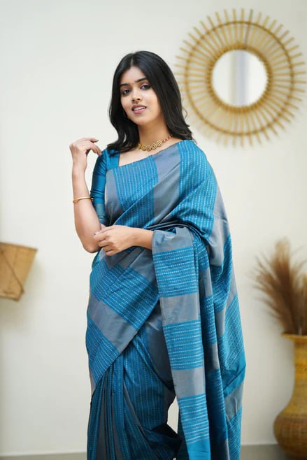 Sky Blue Minimalist Silk Saree
