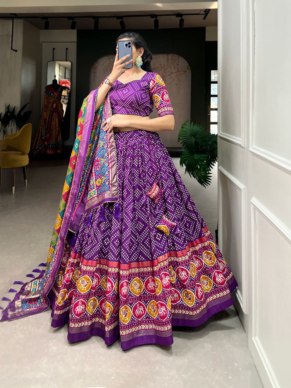 TusserSilk Lehenga Choli with Intricate Print and Dupatta