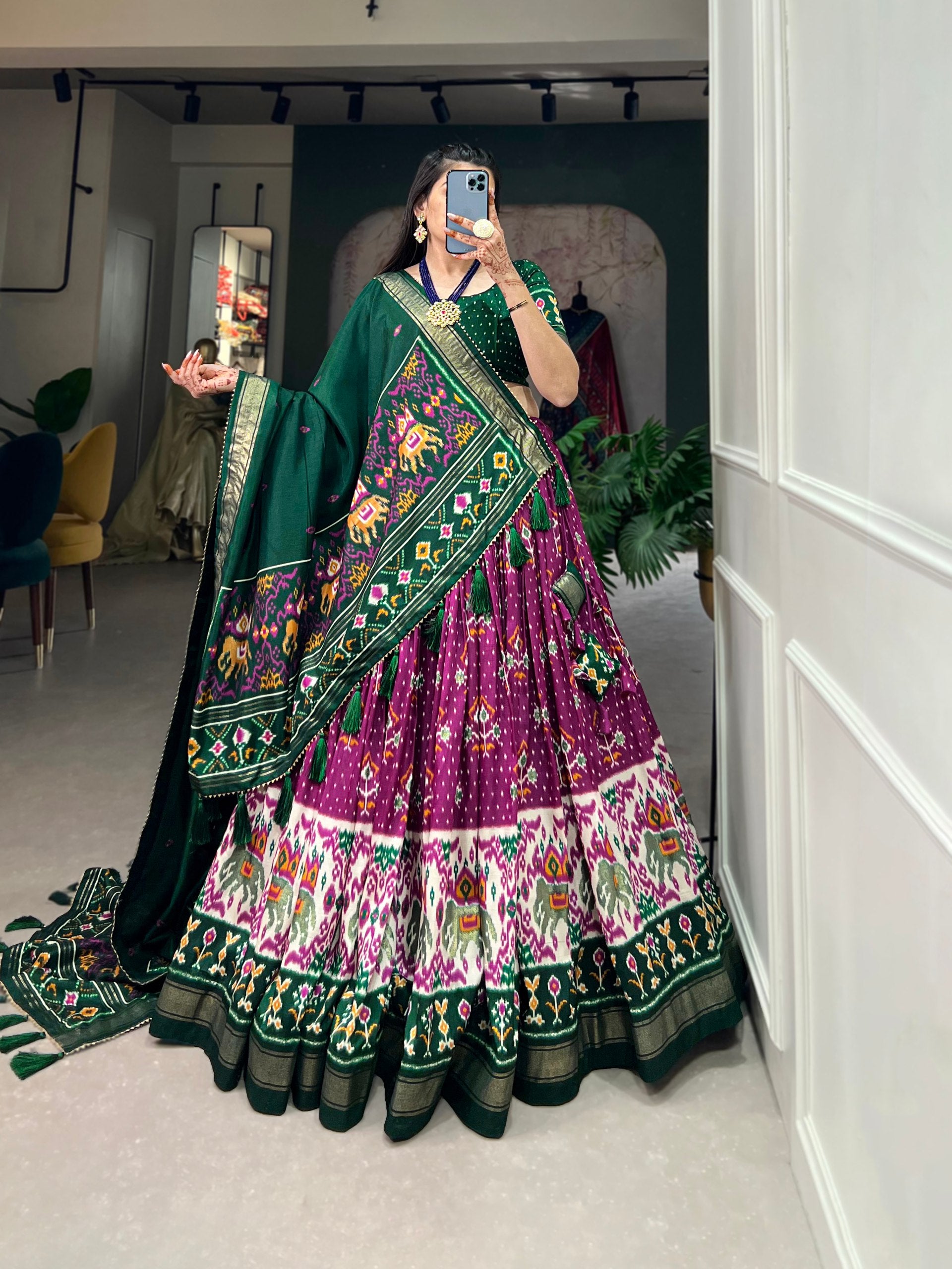 Purple & Bottle Green Patola Traditional Lehenga Choli Set
