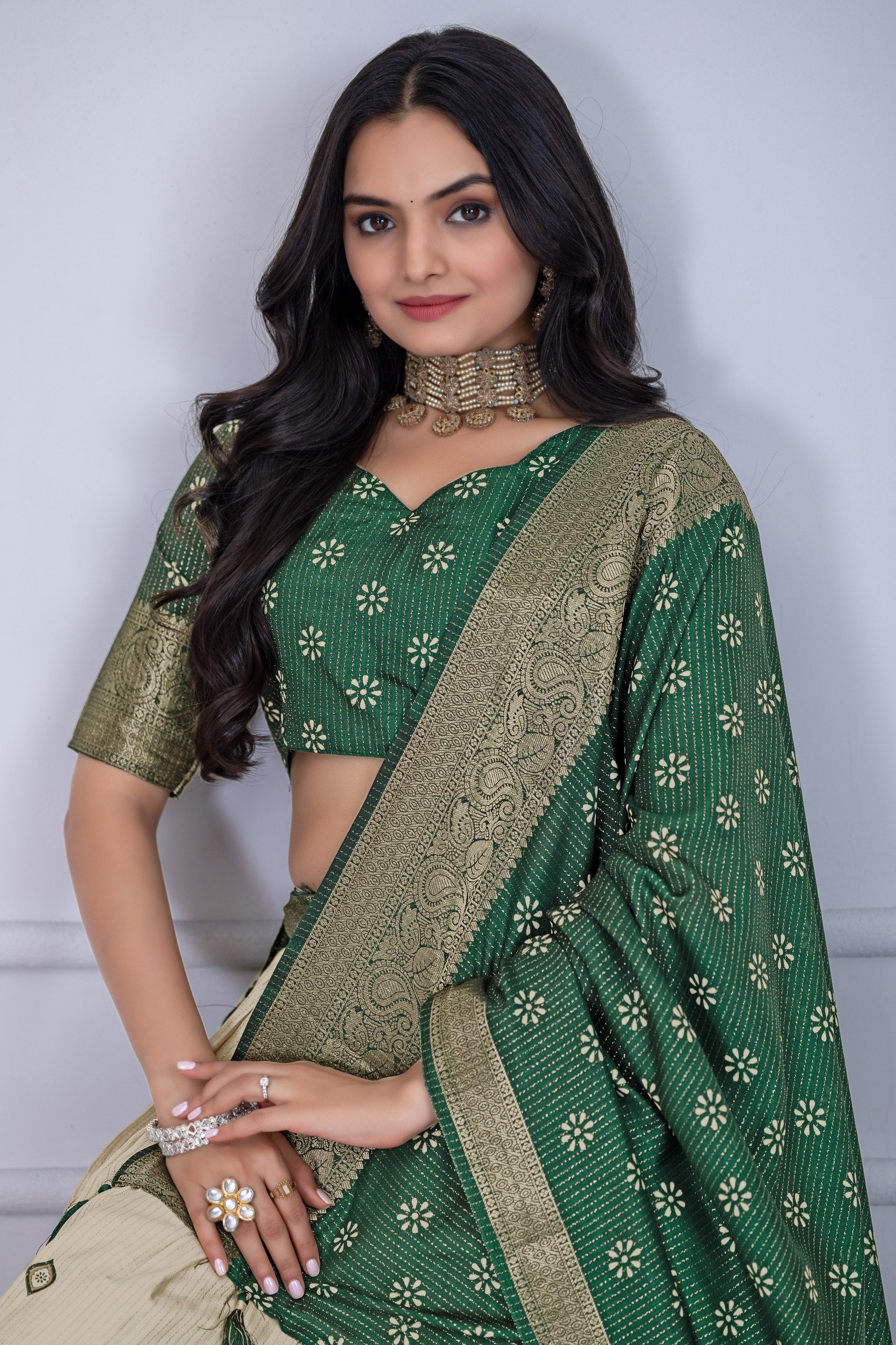 Green & Beige Lehenga Choli Set with Dupatta – Traditional Wear