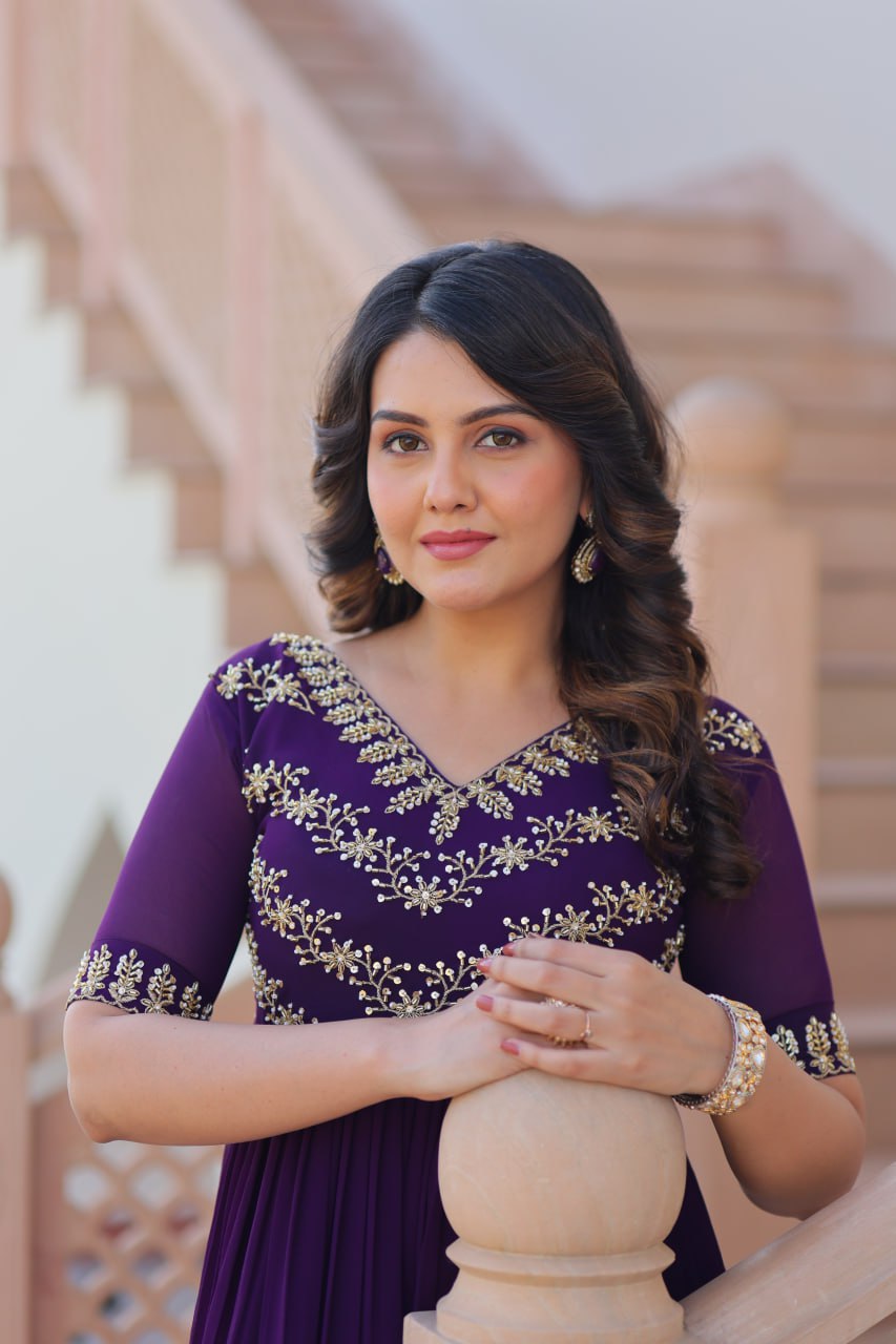 Royal Purple Embroidered Anarkali Gown