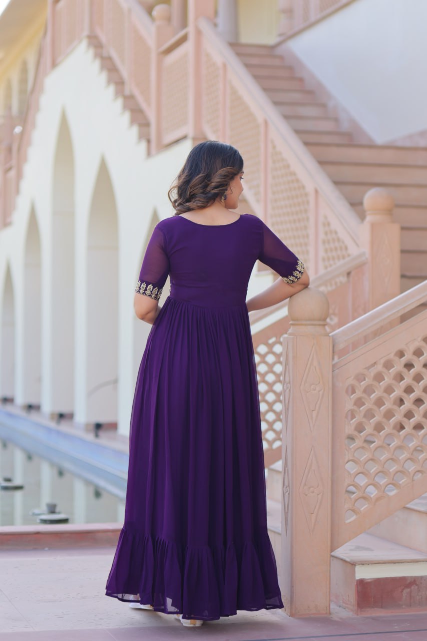 Royal Purple Embroidered Anarkali Gown