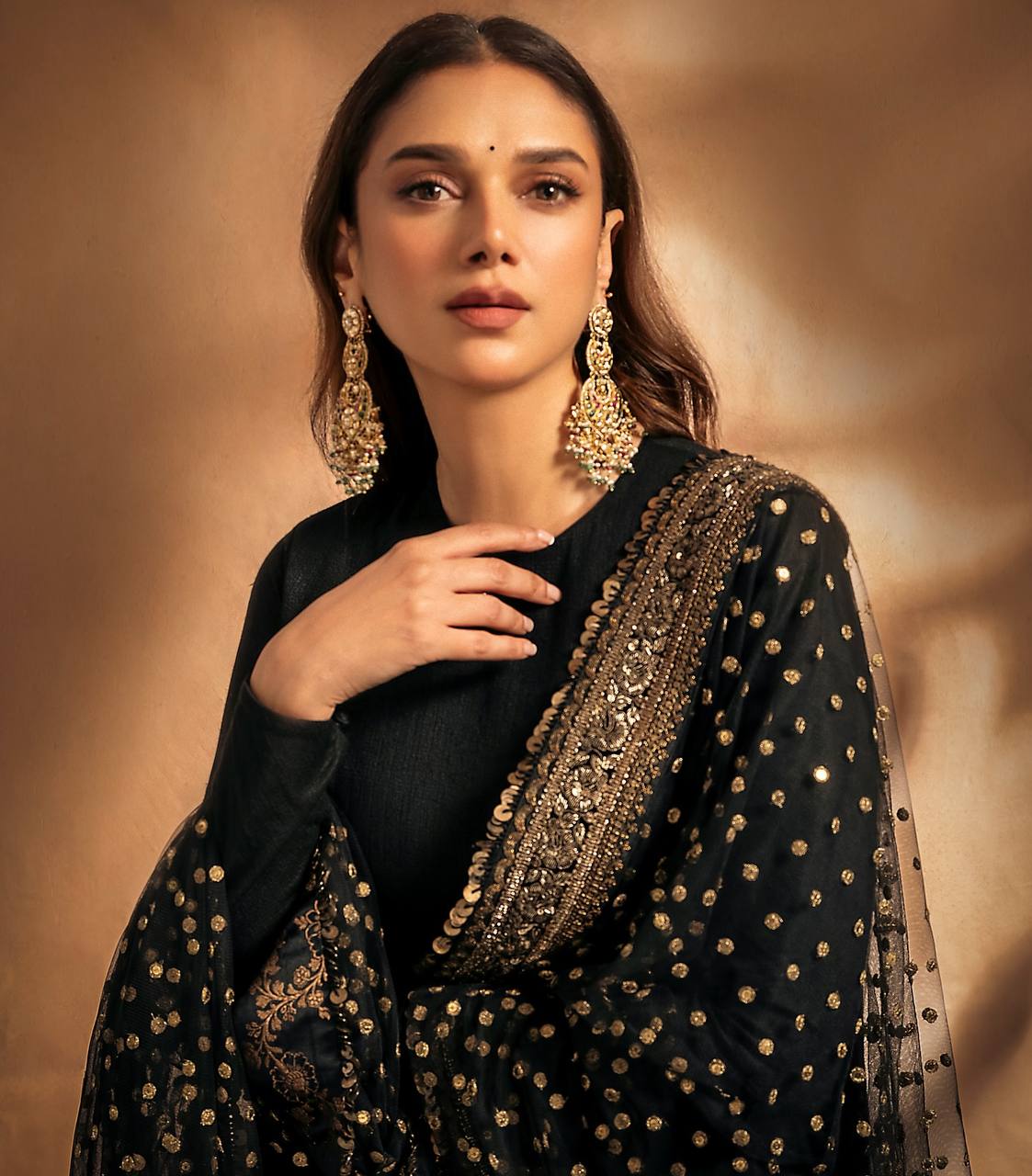 Noor Velvet Anarkali Set – Black Gold Edition