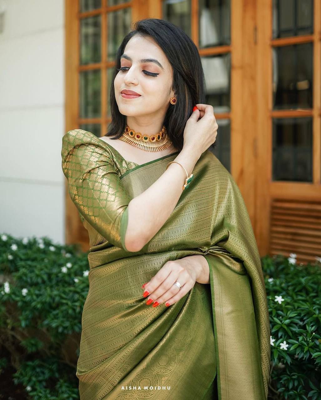 Moss Green Kanjivaram Silk Saree