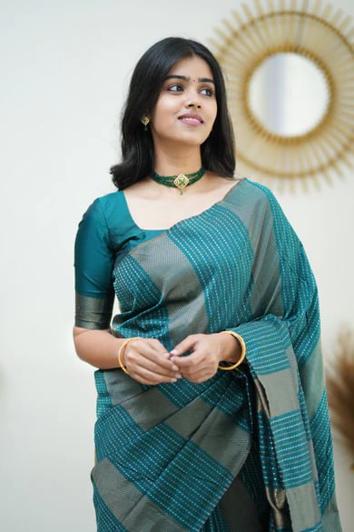 Teal Green Minimalist Silk Saree