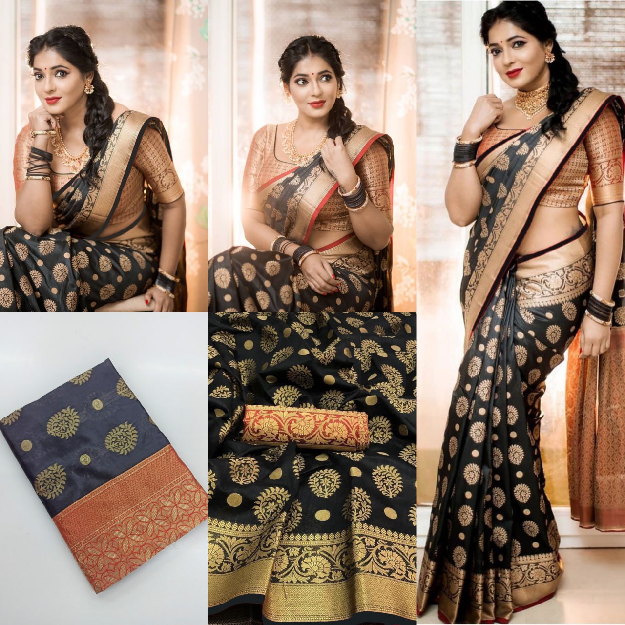 Midnight Elegance Kanjivaram Saree