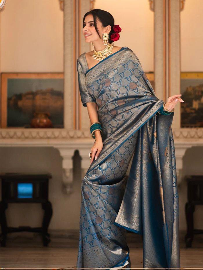Steel Blue Woven Banarasi Saree