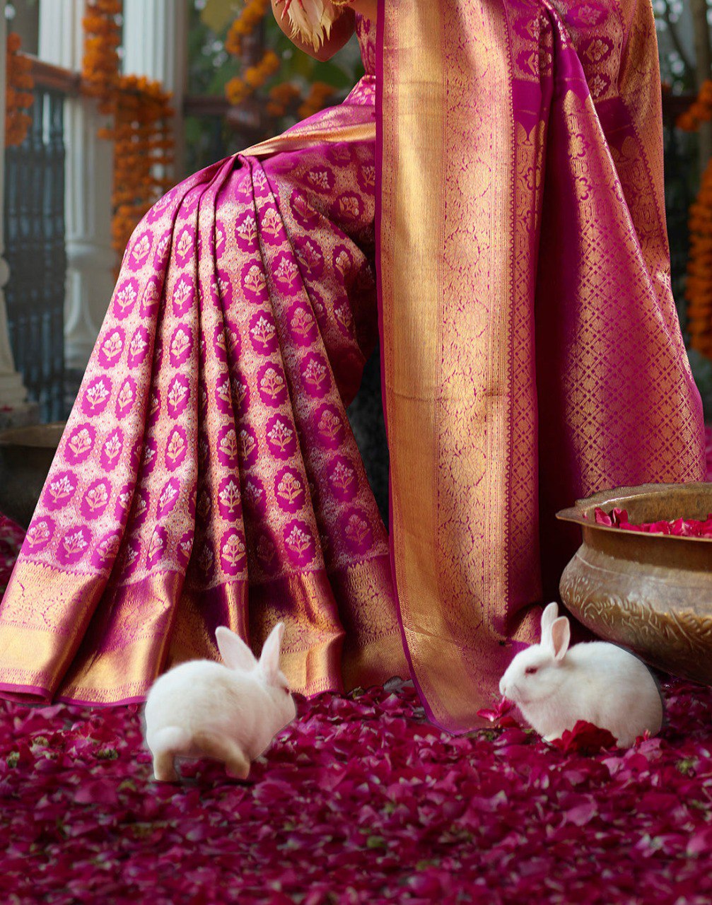 Pink & Gold Banarasi Silk Saree