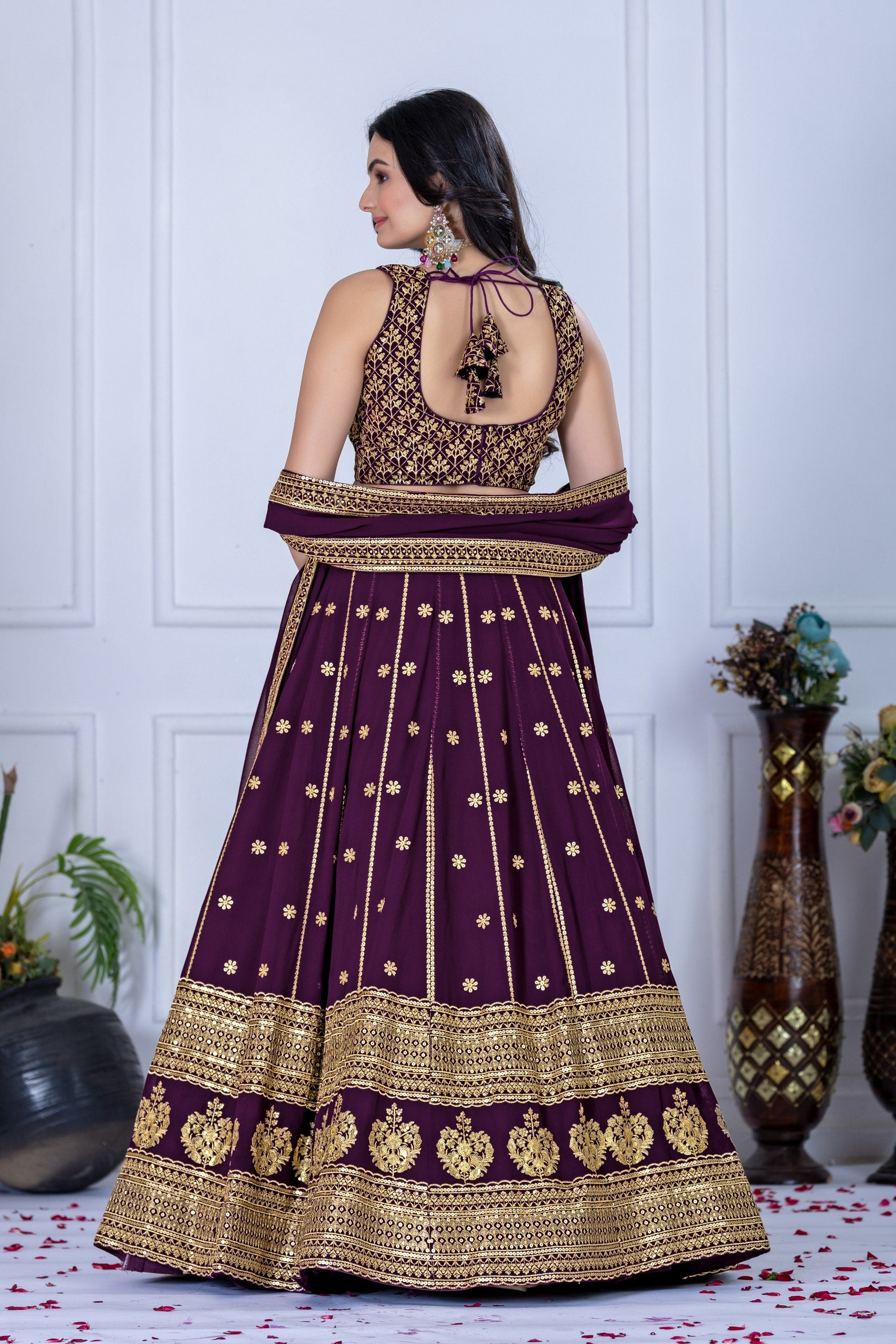 Elegant Maroon & Gold Embroidered Lehenga Choli with Dupatta