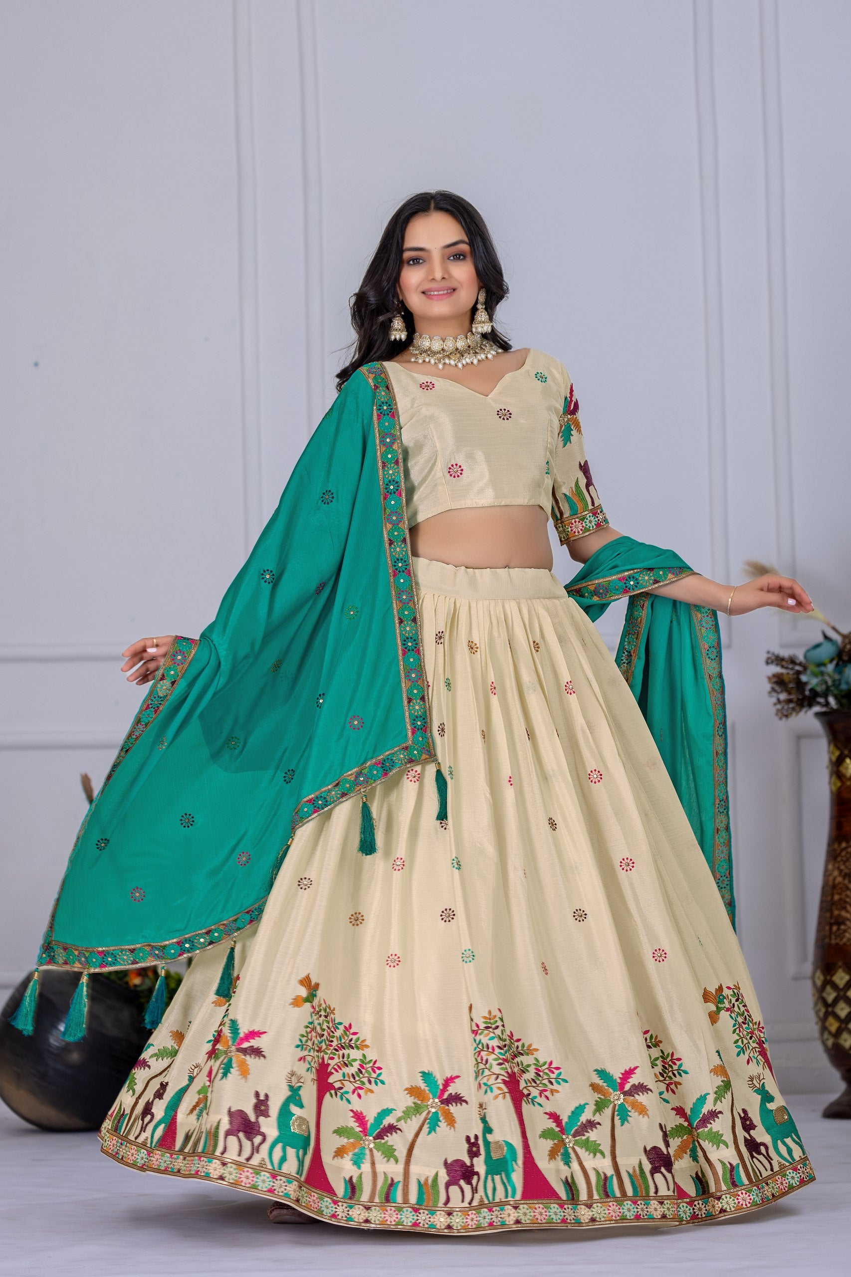 🌿 Ethnic Forest Motif Lehenga Choli Set 🌿