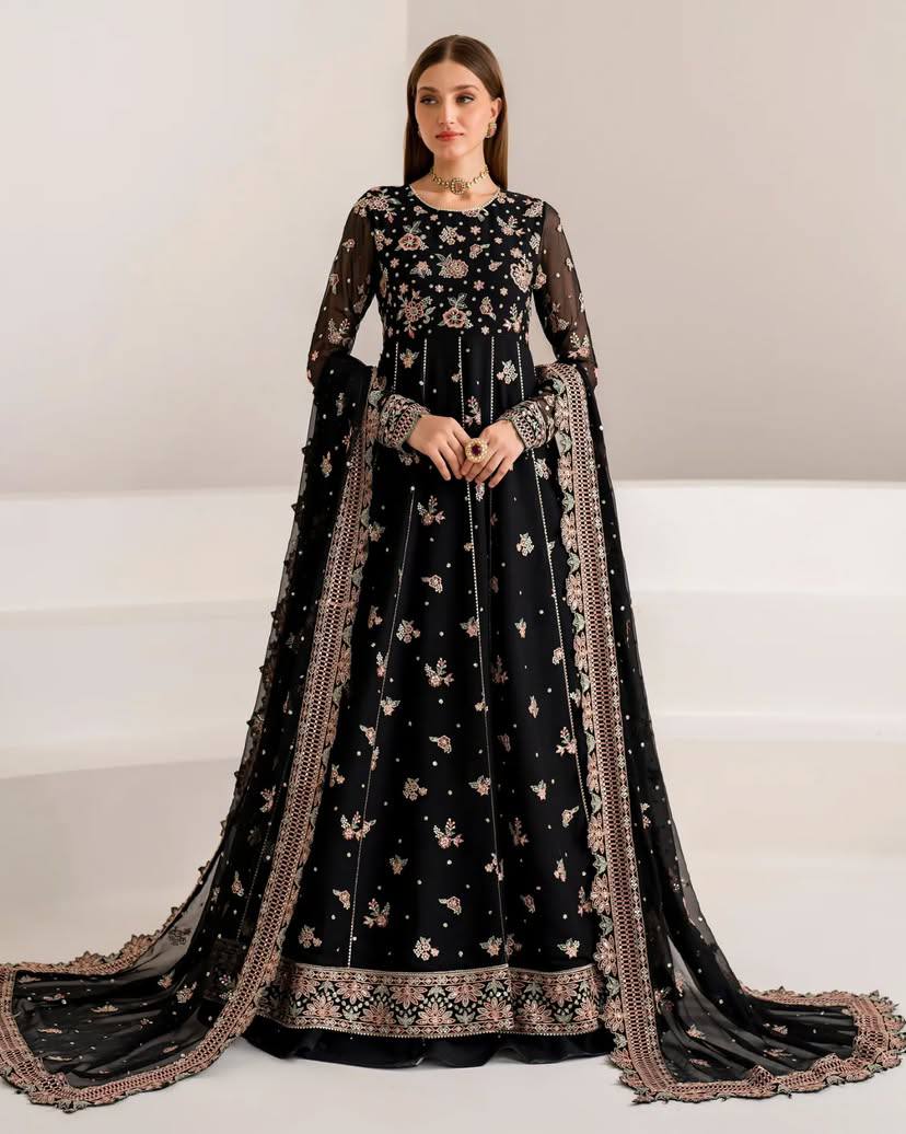 Zehra Embroidered Anarkali Set – Noir Blossom
