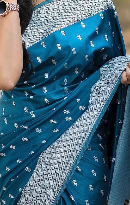 Teal Blue Woven Symphony Saree