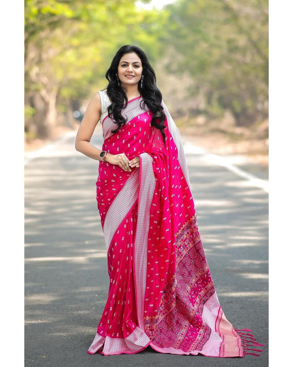 Hot Pink Woven Grace Saree